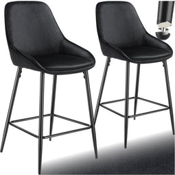 tectake® Siera - Set van 2 Barkrukken - Gestoffeerd met rugleuning en voetsteun - Zwart (2 stuks)