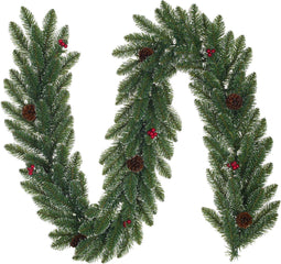 Creston Frosted kerstguirlande incl. besjes en dennenappels | groen met bevroren details | 270cm