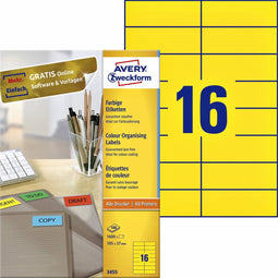 Avery ILK - Gekleurde Etiketten 105 x 37 mm - Permanent klevend - Geel (100 vel)