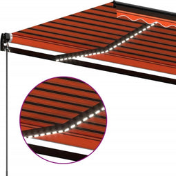 vidaXL - Luifel - handmatig - uittrekbaar - met - LED - 450x350 - cm - oranje - en - bruin