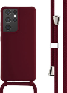 iMoshion Hoesje Geschikt voor Samsung Galaxy S21 Ultra Hoesje Met Koord - iMoshion Siliconen hoesje met koord - Donkerrood