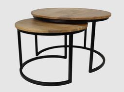 Ronin S Salontafelset - 2-delig - Ø60xH45 / Ø45xH40 cm - Mangohout & IJzer - Naturel/Zwart