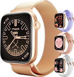 Maoo ProWatch AMOLED Smartwatch – Dames & Heren – Milanese & Siliconen Bandjes – Stappenteller – Ros