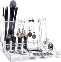relaxdays make up organizer - acryl cosmeticahouder - cosmetica opslag - sieradenhouder doorzichtig