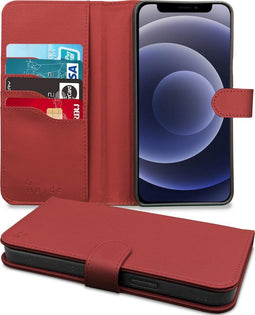 Høyde - Vegan lederen bookcase hoes - 100% Biologisch Afbreekbaar - Geschikt voor iPhone 12 Mini - Rood