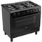 ETNA FG190ZWA - Gasfornuis 90 cm - 5 branders inclusief wokbrander - Zwart