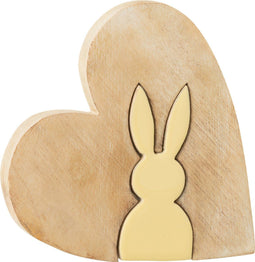 J-Line decoratie Hart Konijn - hout - geel - paasdecoratie