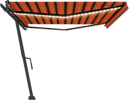 vidaXL - Luifel - handmatig - uittrekbaar - met - LED - 500x300 - cm - oranje - en - bruin