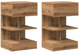 vidaXL - Nachtkastjes - 2 - st - 40x35x65 - cm - bewerkt - hout - artisanaal - eiken