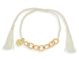 Scmyk BG-260 - Armband - Gevlochten met goudkleurige schakelketting - Creme