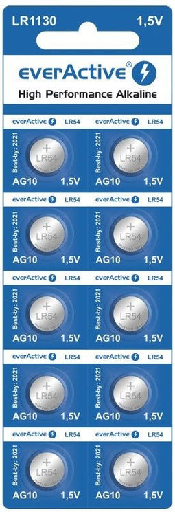 Everactive EVAG10 - Alkaline knoopcelbatterijen - 10x LR1130 LR54 AG10 G10 (10 stuks)