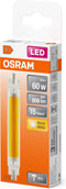 OSRAM LED Slim Line slanke meerkleurige LED-lamp met R7s retrofit-basis, 8 W / 806 lm, helder, warm wit licht met 2700 K, niet-dimbaar, IP20, loodvrij glas, 16 mm diameter.