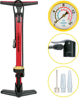 Dunlop Fietspomp met Drukmeter - Fiets Pomp voor Dunlop, Schrader en Frans Ventiel - Staande Pomp Incl. Adaptoren voor Waterspeelgoed en Ballen