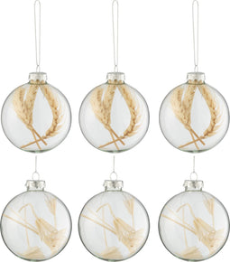 J-Line kerstbal Gedroogde Takjes - glas - transparant/beige - small - doos van 6