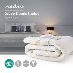 Nedis Elektrische Deken - Onderdeken - 2 Personen - 160 x 140 cm - 3 Warmte Standen - Wasmachinebestendig - Oververhittingsbeveiliging - Polyester / Synthetisch Wol