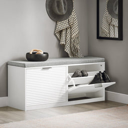 SoBuy FSR147-W - Schoenenbank - Witte Opbergbank met 2 Kleppen en Kussen - 105cm