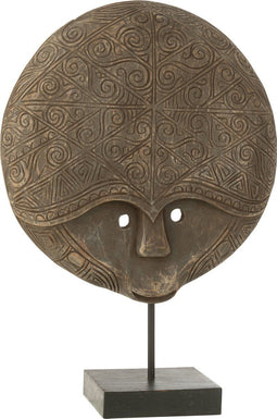 J-Line decoratie Masker Op Voet Julien - hout - bruin