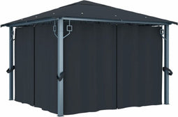 vidaXL - Prieel - met - gordijn - 300x300 - cm - aluminium - antraciet