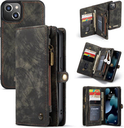 Caseme - vintage 2 in 1 portemonnee hoes - Geschikt voor iPhone 13 Mini - Zwart