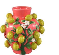 PTMD Stacy Pink Ceramic Jar Vase With Lemons On Twig