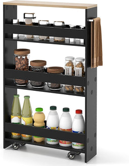 COAST Smal Opbergrek - 4 Niveaus - Houten Bovenblad Handdoekhouder - Zwart/Bruin 48 x 13 x 81