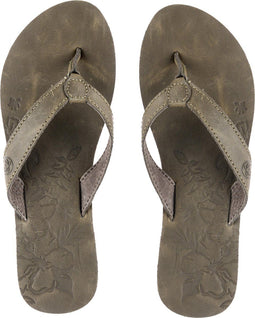 Urban Beach Long Island Beach - Slippers - Leren met bloemen reliëf - Bruin - Maat 42