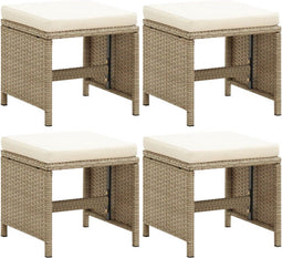 vidaXL - Tuinkrukken - 4 - st - met - kussens - poly - rattan - beige