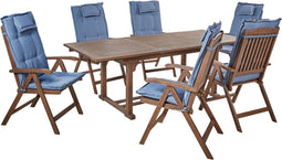 AMANTEA - Tuinset voor 6 - Donkerhout/Blauw - Acaciahout