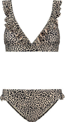 SHIWI Bobby - Dames Bikini - Dierenprint met ruches - Beige - maat 34