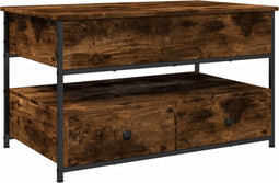 vidaXL - Salontafel - 85x50x50 - cm - bewerkt - hout - en - metaal - gerookt - eiken