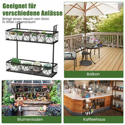 Coast - Hangende bloempothouder - 2 verdiepingen - 60 x 33 x 59 cm zwart