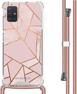 iMoshion Hoesje Geschikt voor Samsung Galaxy A51 Hoesje Met Koord - iMoshion Design Hoesje met Koord - Goud / Transparant / Roze / Pink Graphic