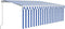 vidaXL - Luifel - handmatig - uittrekbaar - met - rolgordijn - 4,5x3 - m - blauw - wit