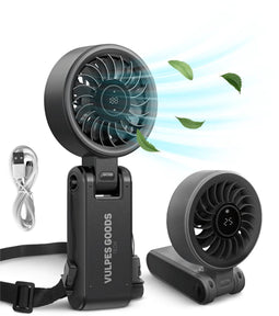 Vulpes Goods® Handventilator PRO - 3in1 Draagbaar - Oplaadbaar USB Ventilator - 4000 mAh - 5 Snelheden - Opvouwbaar Design - Zwart