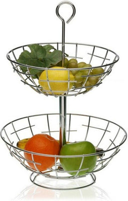 Fruitschaal 2 Planken Metaal Verchroomd (28 x 41 x 28 cm)