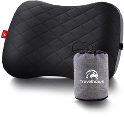 Travelhawk Reiskussen - Opblaasbaar Kampeer Kussen - Ergonomisch Lichtgewicht Zwart
