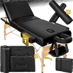 tectake® 3-Zones Massagetafel Somwang - Opvouwbare Behandelbank - 7,5cm Matras - Zwart