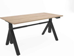 Zit-sta bureau Ypsos met Y-poot breed 140CM frame Zwart (RAL9005) blad Ahorn