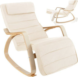 tectake® Schommelstoel - Relaxstoel met kussen - 5-voudig verstelbare voetsteun - Beige