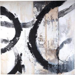 PTMD Jor Black Canvas Circle Painted Wall Panel Square