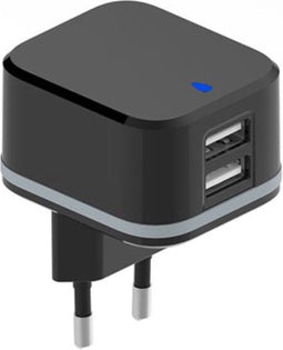 HQ-Power USB-lader, met 2 USB-poorten, 5 V 4.8 A 24 W, ideaal voor mobiele telefoons, smartphones, tablets, GPS en meer, beveiliging tegen kortsluiting, ledindicator, perfect voor zowel dagelijks gebruik als voor op reis, zwart