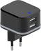 HQ-Power USB-lader, met 2 USB-poorten, 5 V 4.8 A 24 W, ideaal voor mobiele telefoons, smartphones, tablets, GPS en meer, beveiliging tegen kortsluiting, ledindicator, perfect voor zowel dagelijks gebruik als voor op reis, zwart