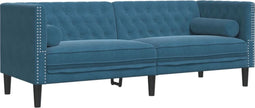 vidaXL - Driezitsbank - Chesterfield-stijl - met - bolsters - fluweel - blauw