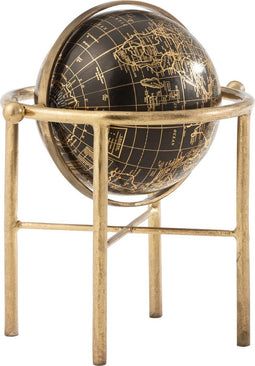 J-Line wereldbol Vintage - ijzer/kunststof - goud/zwart - small