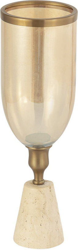 PTMD Tadh Brass Glass Stormlight Travertin Base Round S