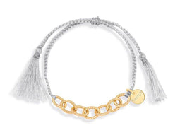 Scmyk BG-261 - Gevlochten armband - Goudkleurige schakelketting - Grijs