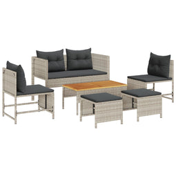 vidaXL - 6-delige - Tuin - Sofa - Set - met - Kussens - - - Lichtgrijs - Poly - Rattan