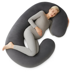 EarKings Zwangerschapskussen - Zijslaapkussen C-vorm 140x70cm - Afneembare hoes donkergrijs