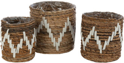 J-Line mand Fanny - bananenbladeren - naturel/wit - 3 stuks