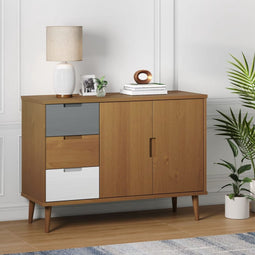 vidaXL - Dressoir - MOLDE - 113x40x80 - cm - massief - grenenhout - bruin